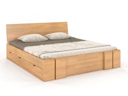 Masívna posteľ s úložným priestorom Vestre buk (Farba Prírodná, Rozmer postele 200 x 200 cm)