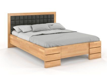 Posteľ z masívu s čalúneným čelom Gotland High buk (Farba Prírodná, Farba čela Casablanca 2316, Rozmer postele 200 x 200 cm)