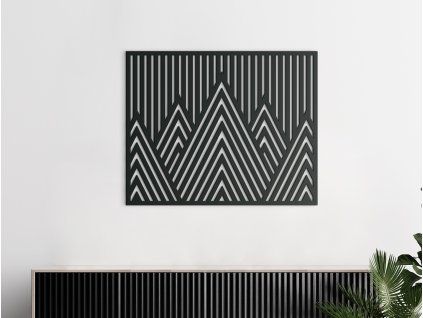 Minimalistický drevený obraz Štíty hôr (Farba obrazu Sivá, Rozmer obrazu 22,5 x 28 cm)
