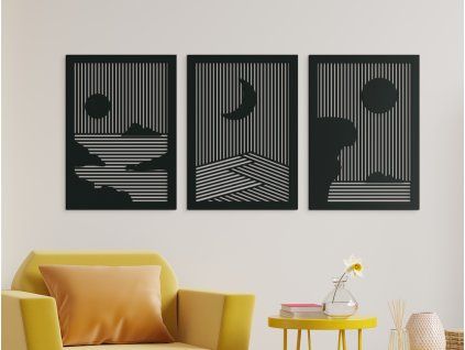 Drevený viacdielny obraz Slnko a Mesiac (Farba obrazu Sivá, Rozmer obrazu 20 x 45,5 cm)