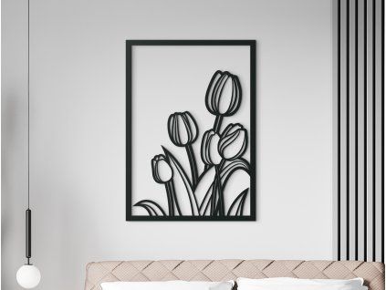 Moderný drevený obraz Tulipány (Farba obrazu Sivá, Rozmer obrazu 31,5 x 22,5 cm)
