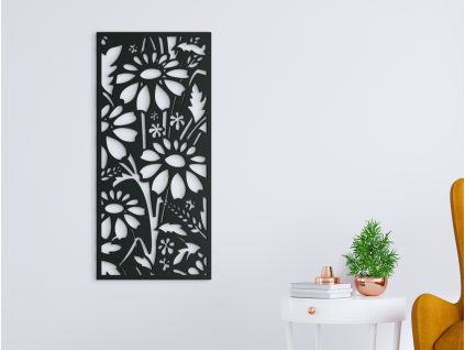 Drevený obraz na stenu Kvety (Farba obrazu Sivá, Rozmer obrazu 31,5 x 14,5 cm)