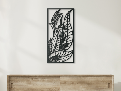 Drevený obraz Kvet medzi listami (Farba obrazu Sivá, Rozmer obrazu 31,5 x 15,5 cm)