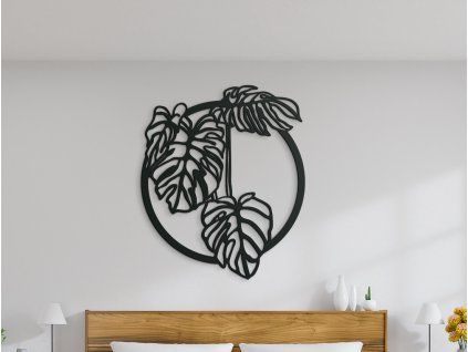 Okrúhly drevený obraz Monstera deliciosa (Farba obrazu Sivá, Rozmer obrazu 26,5 x 22,5 cm)