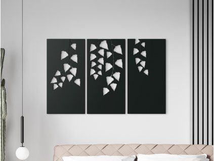 3-dielny obraz Listy brezy (Farba obrazu Sivá, Rozmer obrazu 19,5 x 31 cm)