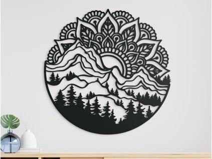 Drevená mandala na stenu Východ Slnka (Farba obrazu Sivá, Rozmer obrazu 31,5 x 31 cm)