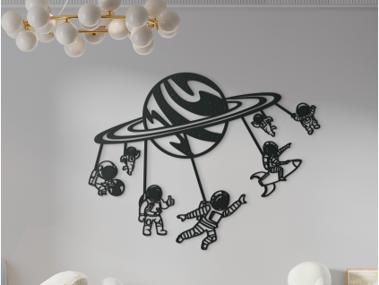 Drevená nálepka Astronauti (Farba obrazu Sivá, Rozmer obrazu 34 x 44,5 cm)
