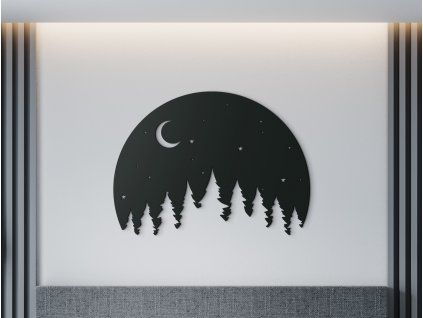 Drevená nálepka Noc v lese (Farba obrazu Sivá, Rozmer obrazu 23,5 x 31,5 cm)