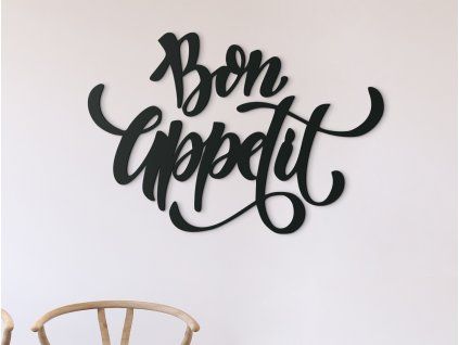 Drevený nápis na stenu Bon Appetit (Farba obrazu Sivá, Rozmer obrazu 21,5 x 31,5 cm)