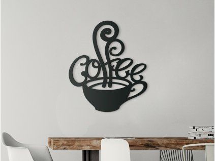 Drevená nálepka na stenu Coffee (Farba obrazu Sivá, Rozmer obrazu 22,5 x 26,5 cm)