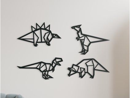 4-dielna detská nálepka 4 druhy dinosaurov (Farba obrazu Sivá, Rozmer obrazu 20,5 x 31,5 cm)