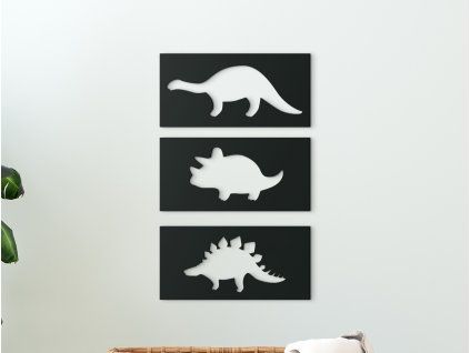3-dielny detský obraz  Tri druhy dinosaurov (Farba obrazu Sivá, Rozmer obrazu 31,5 x 19,5 cm)