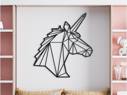 Detská nálepka na stenu Polygonálny jednorožec (Farba obrazu Sivá, Rozmer obrazu 31,5 x 28,5 cm)
