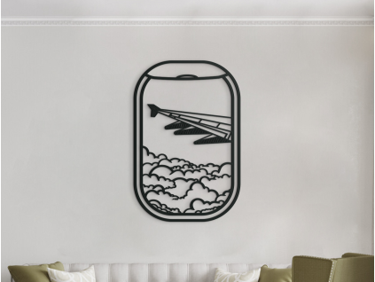 Drevený obraz na stenu Okno lietadla (Farba obrazu Sivá, Rozmer obrazu 31,5 x 20,5 cm)