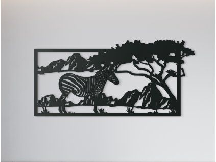 Drevený obraz Zebra v savane (Farba obrazu Sivá, Rozmer obrazu 15,5 x 31,5 cm)