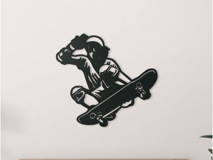 Drevená nálepka na stenu Skateboardista (Farba obrazu Sivá, Rozmer obrazu 22 x 20,5 cm)