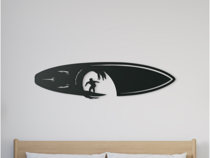 Drevený obraz Surfista na vlnách (Farba obrazu Sivá, Rozmer obrazu 8,5 x 31,5 cm)