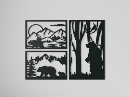 3-dielny obraz Medvedí triptych (Farba obrazu Sivá, Rozmer obrazu 89 x 177,5 cm)