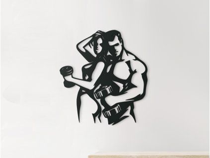 Drevená nálepka Fitnes pár (Farba obrazu Sivá, Rozmer obrazu 28,5 x 31 cm)