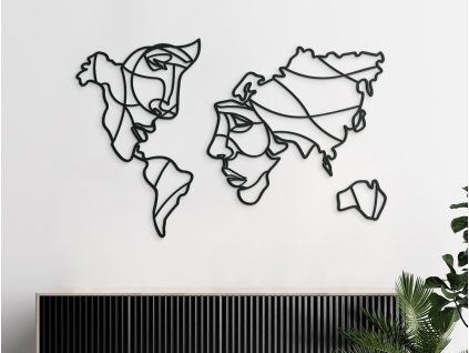 Umelecká Mapa sveta na stenu - Dve tváre (Farba obrazu Sivá, Rozmer obrazu 32,5 x 45,5 cm)