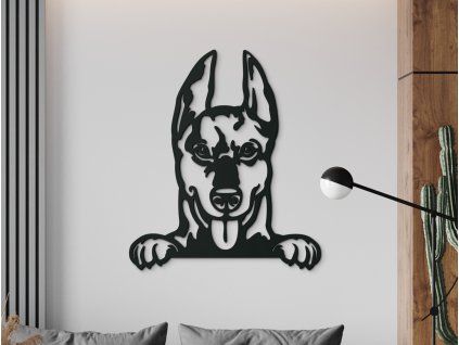 Drevený obraz na stenu Doberman (Farba obrazu Sivá, Rozmer obrazu 31,5 x 27,5 cm)
