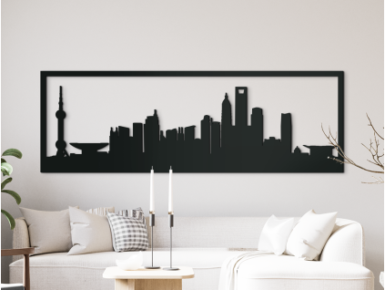Obraz Šanghaj panoráma (Farba obrazu Sivá, Rozmer obrazu 20,5 x 62 cm)