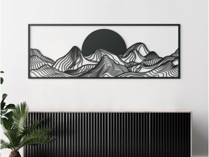 Široký obraz Západ slnka za horami (Farba obrazu Sivá, Rozmer obrazu 22,5 x 62 cm)