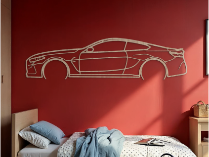Drevená nálepka na stenu BMW M8 Competition (Farba obrazu Sivá, Rozmer obrazu 15,5 x 60 cm)