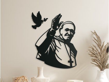 Drevená nálepka Pápež František a holubica