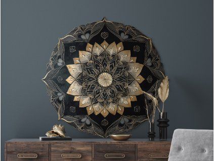 Kruhová mandala Zlatá hĺbka (Povrchová úprava Matná, Rozmer obrazu 32,5 x 33,5 cm)