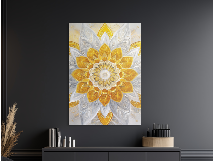 Kvetinová mandala Zlatý lúč (Farba rámu Bez rámu, Povrchová úprava Matná, Veľkosť obrazu A4)