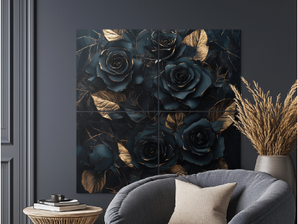 Štvordielny obraz Zlatý tieň ruží (Povrchová úprava Matná, Rozmer obrazu 70 x 70 cm)