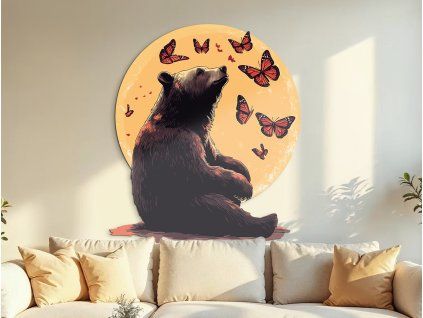 Obraz na stenu Medveď a motýle (Povrchová úprava Matná, Rozmer obrazu 45 x 38,5 cm)