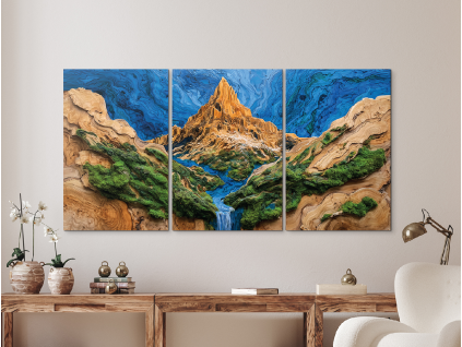 Trojdielny machový obraz Dotyk života (imitácia) (Povrchová úprava Matná, Rozmer obrazu 37,5 x 75,5 cm)