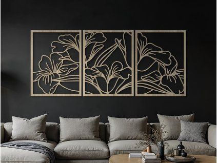 3-dielny obraz Kvitnúce kvety (Farba obrazu Sivá, Rozmer obrazu 31 x 72,5 cm)