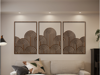 Trojdielny obraz Art Deco vlny (Farba obrazu Sivá, Rozmer obrazu 31,5 x 62 cm)