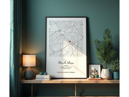 Personalizovaná mapa vášho výnimočného miesta + vlastný text (Farba rámu Bez rámu, Povrchová úprava Matná, Veľkosť obrazu A4)