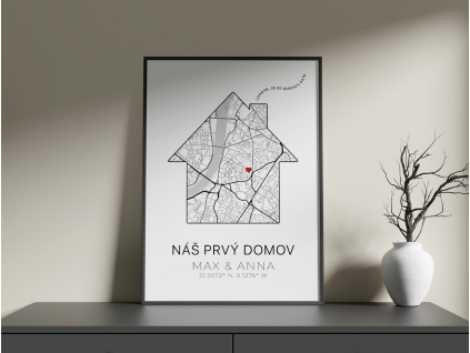 Personalizovaná mapa Domček s vlastným textom (Farba rámu Bez rámu, Povrchová úprava Matná, Veľkosť obrazu A4)