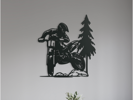 AKCIA - Drevená nálepka Motorka cross, Čierna